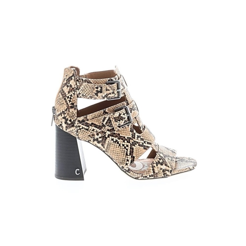 Circus by Sam Edelman Sandals Womens 8 Tan Black Snakeskin New Buckle Block Heel
